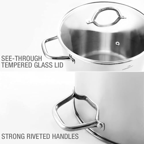 16 Quart LARGE Stock Pot with Glass Lid (16 Quarts / Mirror Polished Stainless Steel)