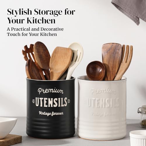 7.2" Large Ceramic Utensil Holder for Kitchen Counter (7.2 Inch / Matte Black)