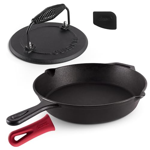 Cast Iron Skillet + Grill Press + Scraper Set (Skillet + Grill Press / 12")