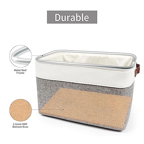 Storage Bins Large Fabric Storage Baskets for Shelves 3 Pack (Gray / Off-White / Large -15"x11"x9.5")