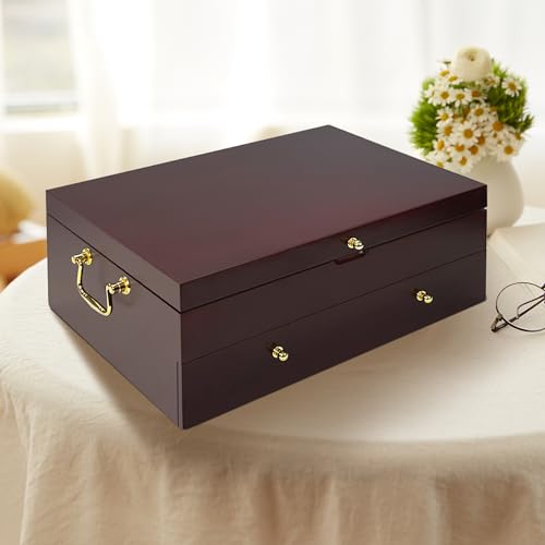 Silverware Storage Box Solid Wood with Lid (Cherry / 2 Layer)