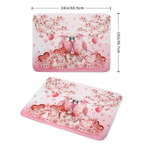 Red Bird Dish Drying Mat Large Absorbent Microfiber Dish Drying Pad for Lover Holiday Decor (Pink Love Bird / 24" x 18")