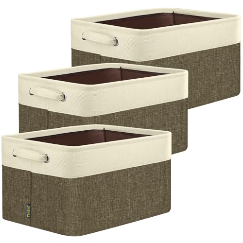 3 Pack Fabric Closet Storage Bins for Shelves (Brown / 3PCS/Small-12x8x8)