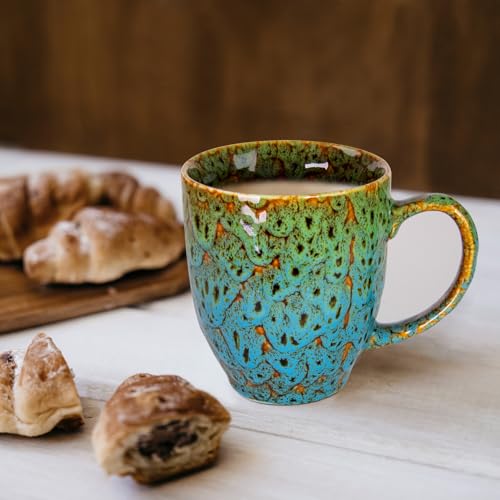16oz Ceramic Coffee Mug Tea Cup with Handle Novelty Mug for Office and Home (Green & Blue-1)