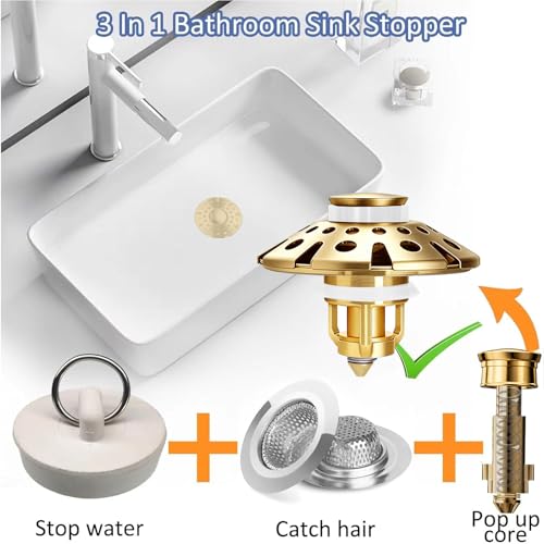 Bathroom Sink Drain Strainer (Brushed Gold)