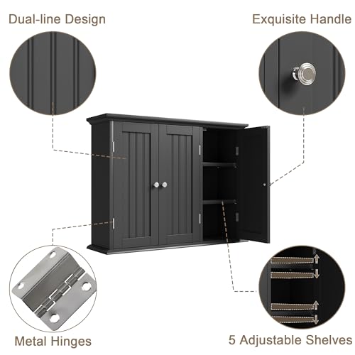 Laundry Cabinet with 3 Doors and Adjustable Shelves (Black / 9.06"D x 31.1"W x 23.4"H)