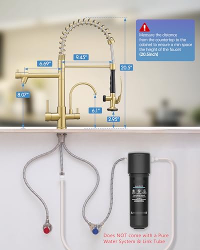 3 Way Kitchen Faucets with Sprayer and Water Filter Brushed Gold (Brushed Gold)