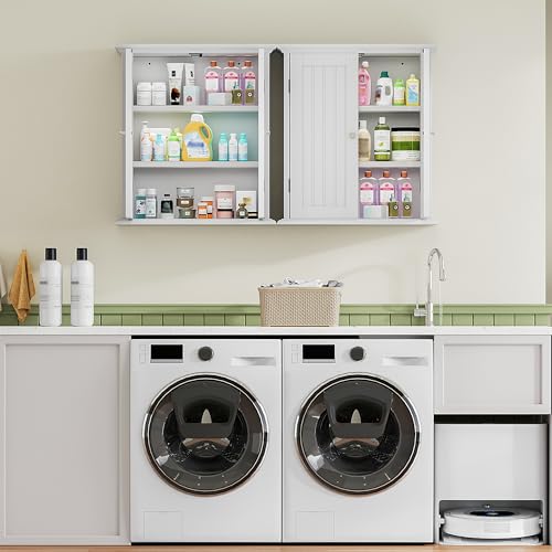 Bathroom Wall Cabinet with 2 Doors (White / 8.8"D x 21.1"W x 24"H)