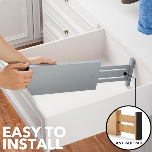 Bamboo Dresser Drawer Dividers 6 Pack (4.65''H, 12.5''-17''L / GRAY)