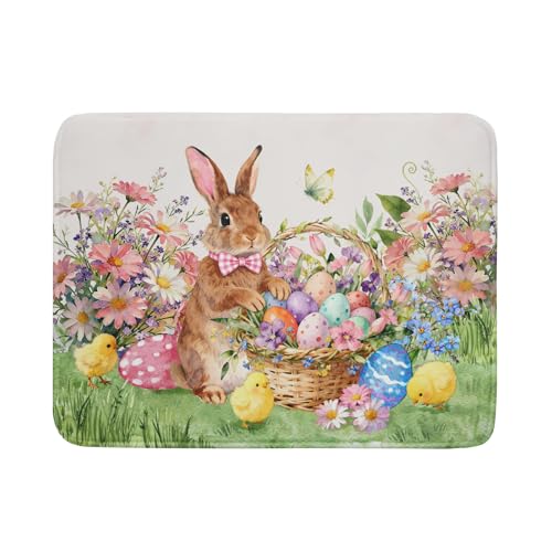 Easter Rabbit Eggs Dish Drying Mat for Kitchen Counter 18x24 Inch Spring Flowers Large Microfiber Dish Drainer Rack Mats (Colorful Easter Bunny / 24" x 18")