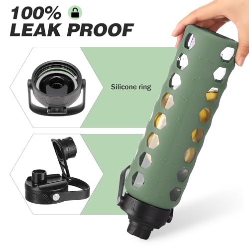 Glass Water Bottle (Olive / 32 Ounces)