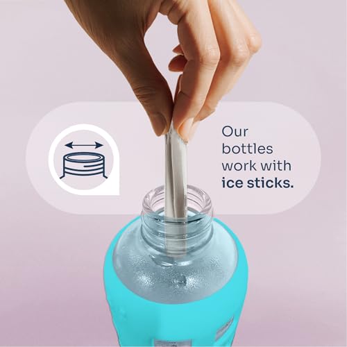 40oz / 32oz / 22oz / 12oz Borosilicate Glass Water Bottle with Time & Volume Markers, Silicone Sleeve, Stainless Steel Lid | Reusable Glass Bottle for Water & Juice (22oz Aqua Blue) (Aqua Blue (1 Count) / 22 Ounces)