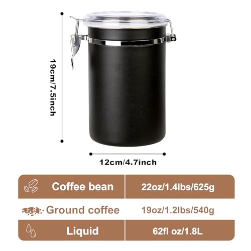 Stainless Steel Food Container with Clear Lids Airtight Container Stackable Small Canisters Kitchen Pantry Storage for Cereal (1.8L Dark Black-2)