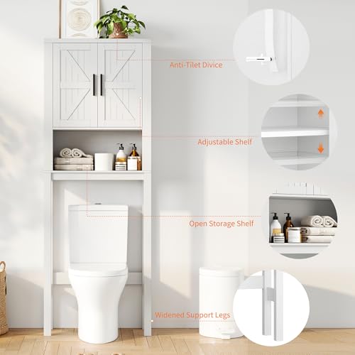 23.6 Inches Wide Toilet Rack with Over The Toilet Storage Cabinet (White 23.6"w)