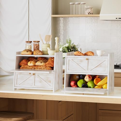 Vintage Double Layer Bread Box for Kitchen Counter Bamboo Bread Storage Container Large Capacity Bread Storage Bin