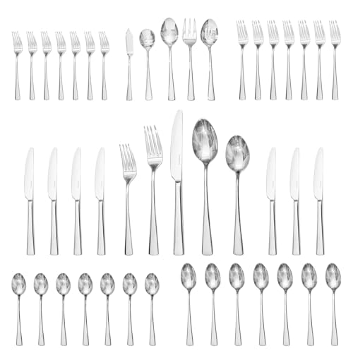 45 Piece Silverware Set for 8 with Serving Utensils (Silver / 45-Piece)