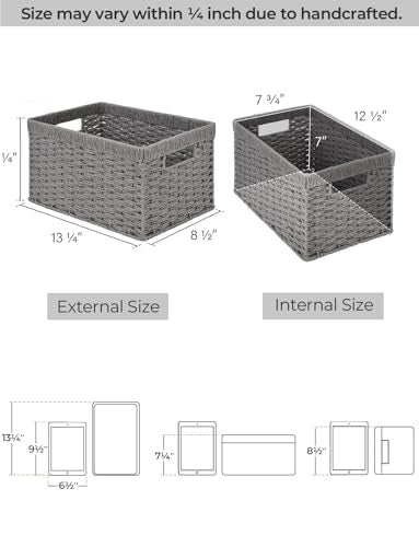 Wicker Storage Baskets (Gray (Paper Rope) / 2x 13"L x 8¼"W x 7"H)