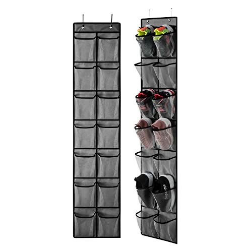 2 Pack Grey14 Pockets Over the Door Shoe Organizer (Grey-2 Pack of 14)