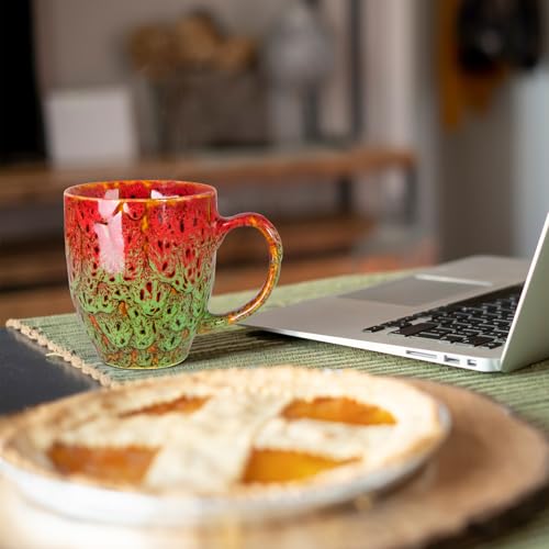 Set of 2 Durable 16 oz Coffee Mugs (Red & Green)