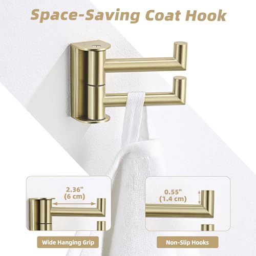 Brushed Gold Swivel Towel Hook with 2 Rotating Arms (1 Pack / Brushed Gold)