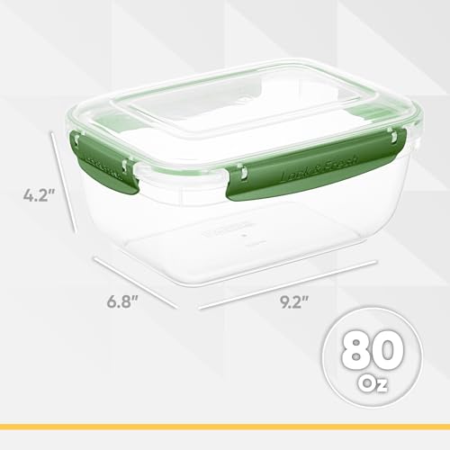Plastic Food Storage Containers with Airtight Lids (80 oz / Green)