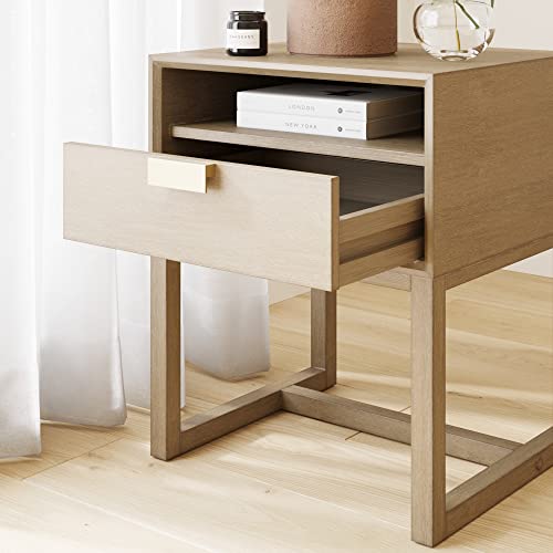 Luke Modern Nightstand Side Accent or End Table with Storage Drawer (Light Brown / Set of 1)