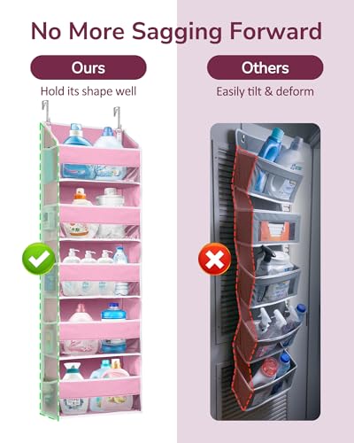 1 Pack Over Door Organizer with 5 Large Pockets 10 Mesh Side Pockets (Pink / 1 Pack-5 Tier)