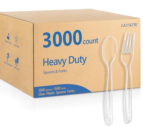 3000 Count Clear Plastic Silverware Heavy Duty (Clear)