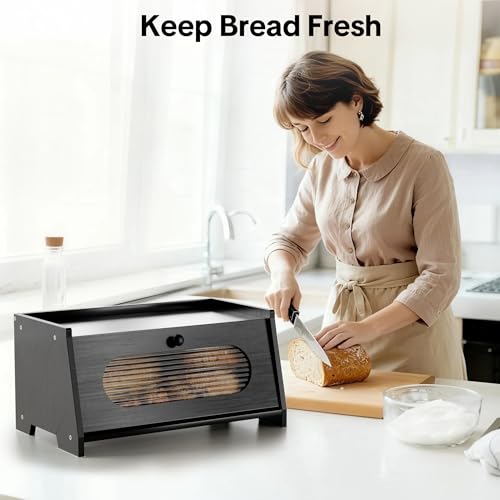 Black Bread Box for Kitchen Countertop (1-Tier Black)