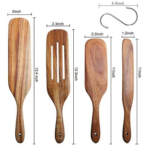 Spurtle Set Natural Acacia Wooden Kitchen Utensils Set of 4