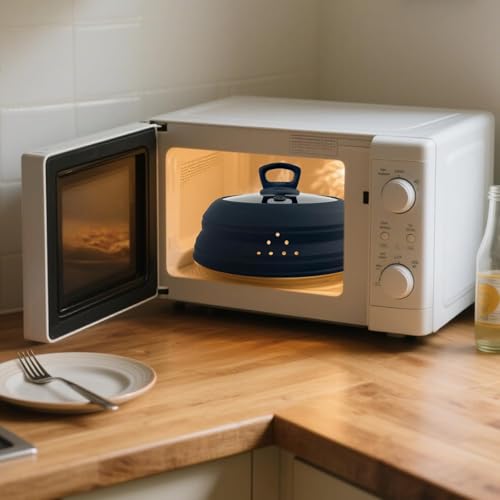 Microwave Splatter Cover Glass 10.5 Inch Microwave Cover for Food with Handle Collapsible Silicone Microwave Cover with Steam Vent for Pot Plate Bowl (10.5 inch / Grey)