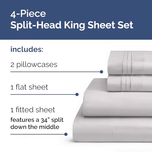 Flex Top Split Head King 4 Piece Sheet Set (03 - Light Grey / Split Head/Flex Top)