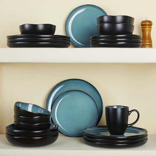Stoneware Dinnerware Sets for 4 (Green Black / Set (12pcs))