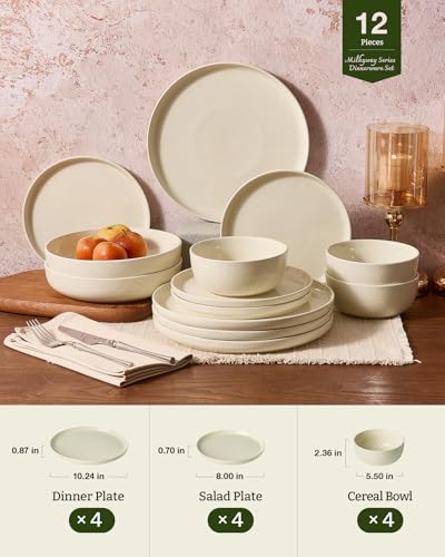 Milkyway 12 Piece Stoneware Dinnerware Set (Almond Milk / Service for 4 (Standard Dinner Set))