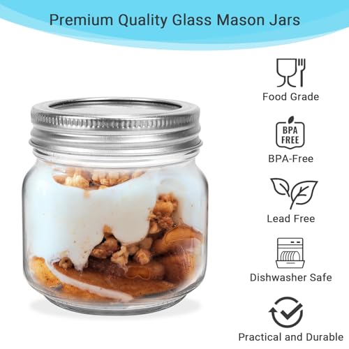 24 Pack 8 oz Clear Glass Mason Jars with Silver Metal Split Lids (8 oz - 24 Pack)