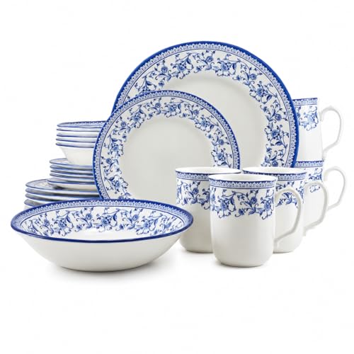 24 Piece Porcelain Dinnerware Set for 6 (Aster Blue / 24)