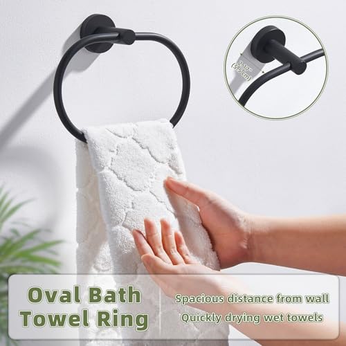 Matte Black Oval Towel Ring for Bathroom Kitchen (Matte Black)
