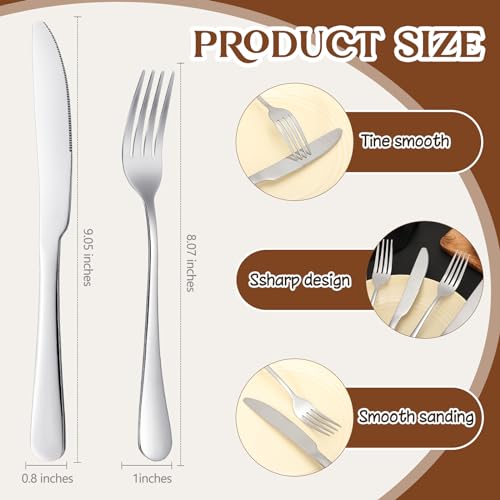 50 Fork Knife Set (8.07 x 0.94 Inch, 9.06 x 0.79 Inch / Shiny Silver)