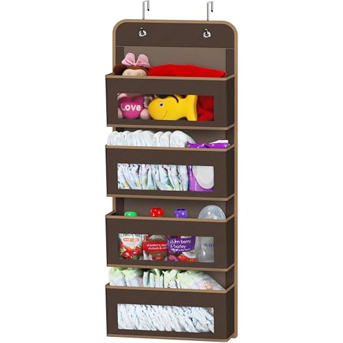 4 Clear Window Pocket Over Door Hanging Organizer (4 Pockets / Brown)