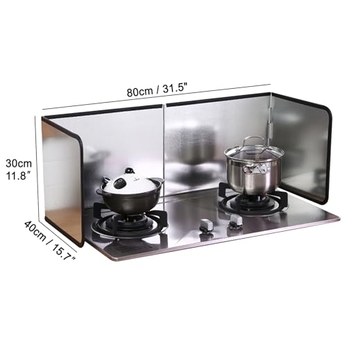 4 Sided Grease Splatter Guard Foldable Splatter Guard for Stove Stainless Steel Oil Splatter Screens Backsplash for Wall Gas Range Frying Pan Camping (11.8×31.5×15.7inches)
