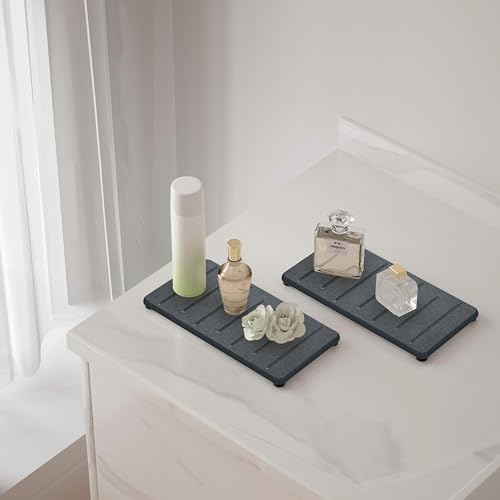 2PCS Water Absorbing Stone Tray for Cosmetics & Hand Soap & Houseplants (8.7" X 4.3" Dark Gray)