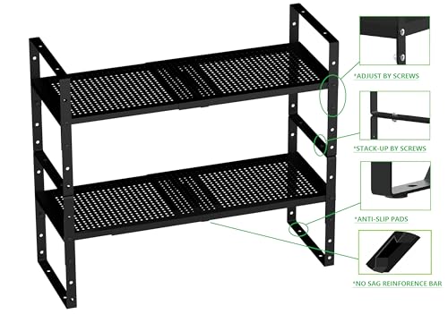 Expandable Shoe Rack Stackable Metal Pantry Storage Shelves Stand Adjustable Height Cabinet Shelf Organizer Racks Spice Shelving (Black / 2PACKS/BLACK/LARGE)