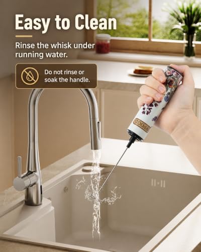 Rechargeable Milk Frother with Cover (White Floral Design)