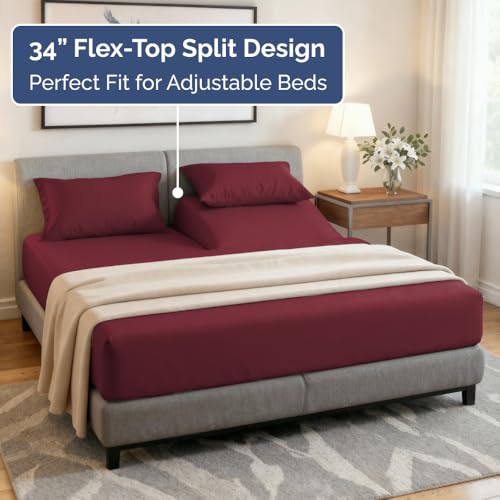Flex Top Split Head King 4 Piece Sheet Set (25 - Burgundy / Split Head/Flex Top)