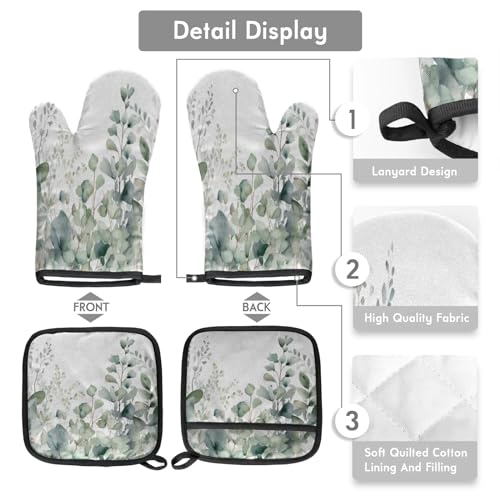 Sage Green Eucalyptus Oven Mitts and Pot Holders Sets (2 Count)