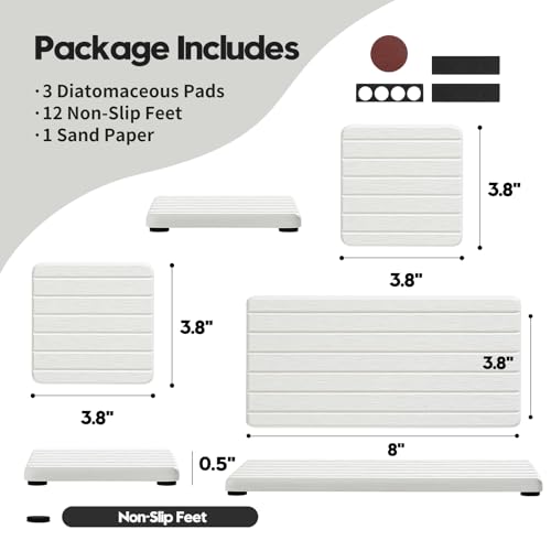 3 Pack Water Absorbent Diatomite Coasters (3 Pack - White - 1pc of 8"x 3.8" and 2pcs of 3.8"x 3.8")