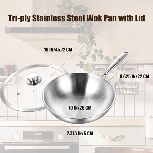 10 Inch Stainless Steel Wok with Glass Lid