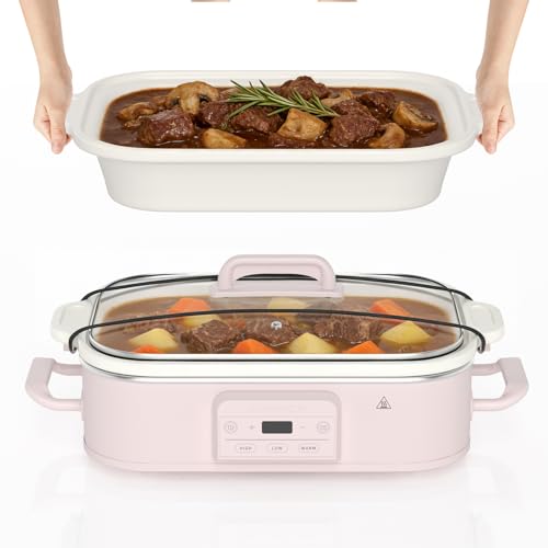 4 Quart Casserole Programmable Slow Cooker with Ceramic Baking Dish (Pink)