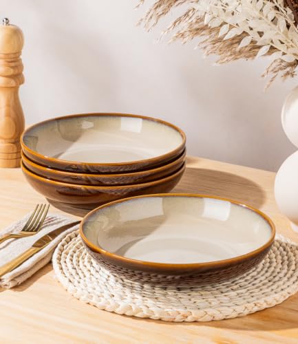 9.0" Ceramic Pasta Bowls Set of 6 (Set of 6 / Khaki)