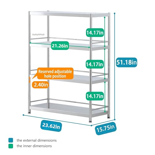 Stainless Shelving with Guardrails (23.6*15.8in-4T(Guardrails))